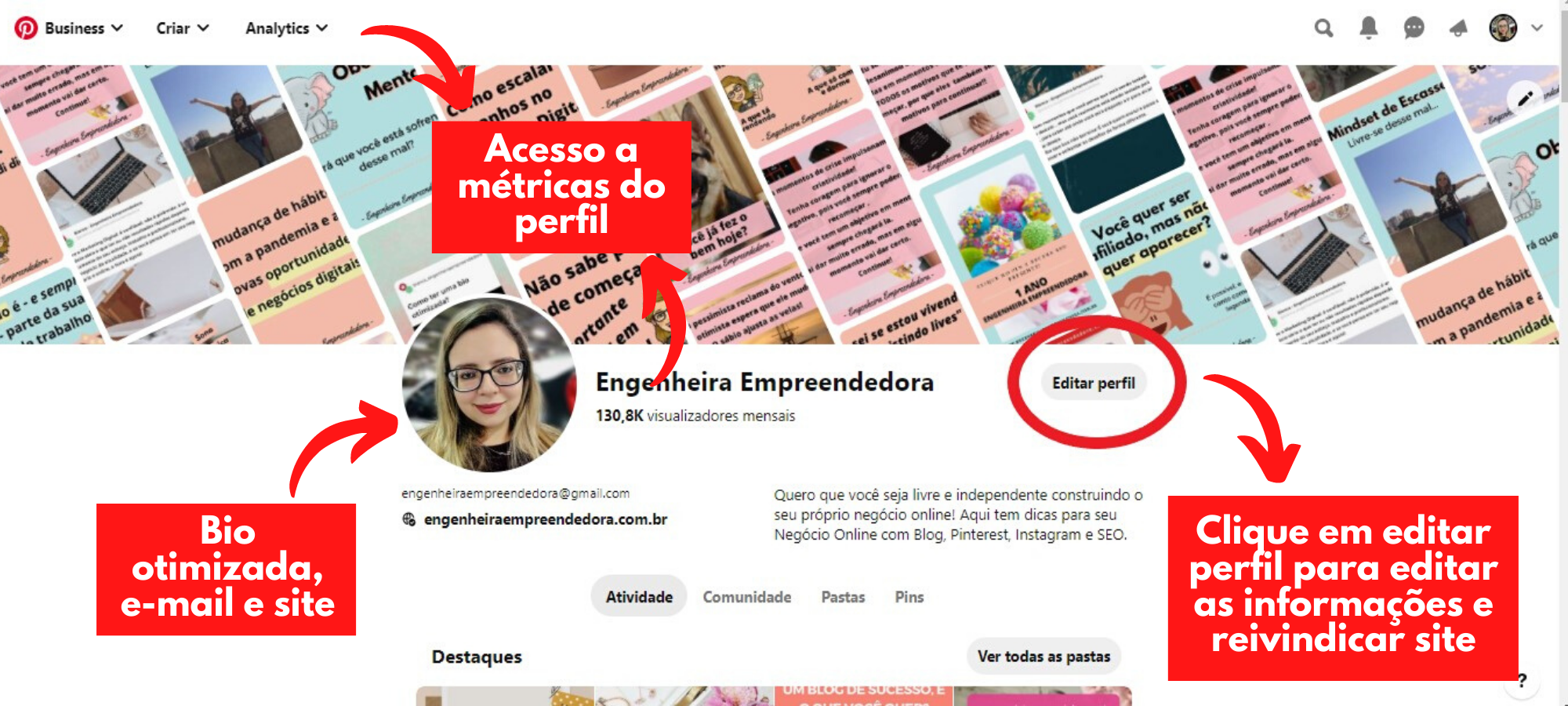 Pinterest para negócios, exemplo de perfil